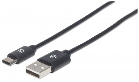 Manhattan USB-C to USB-A Cable, 50cm, Male to Male, Black, 480 Mbps (USB 2.0), Equivalent to USB2AC50CM, Hi-Speed USB, Lifetime Warranty, Polybag