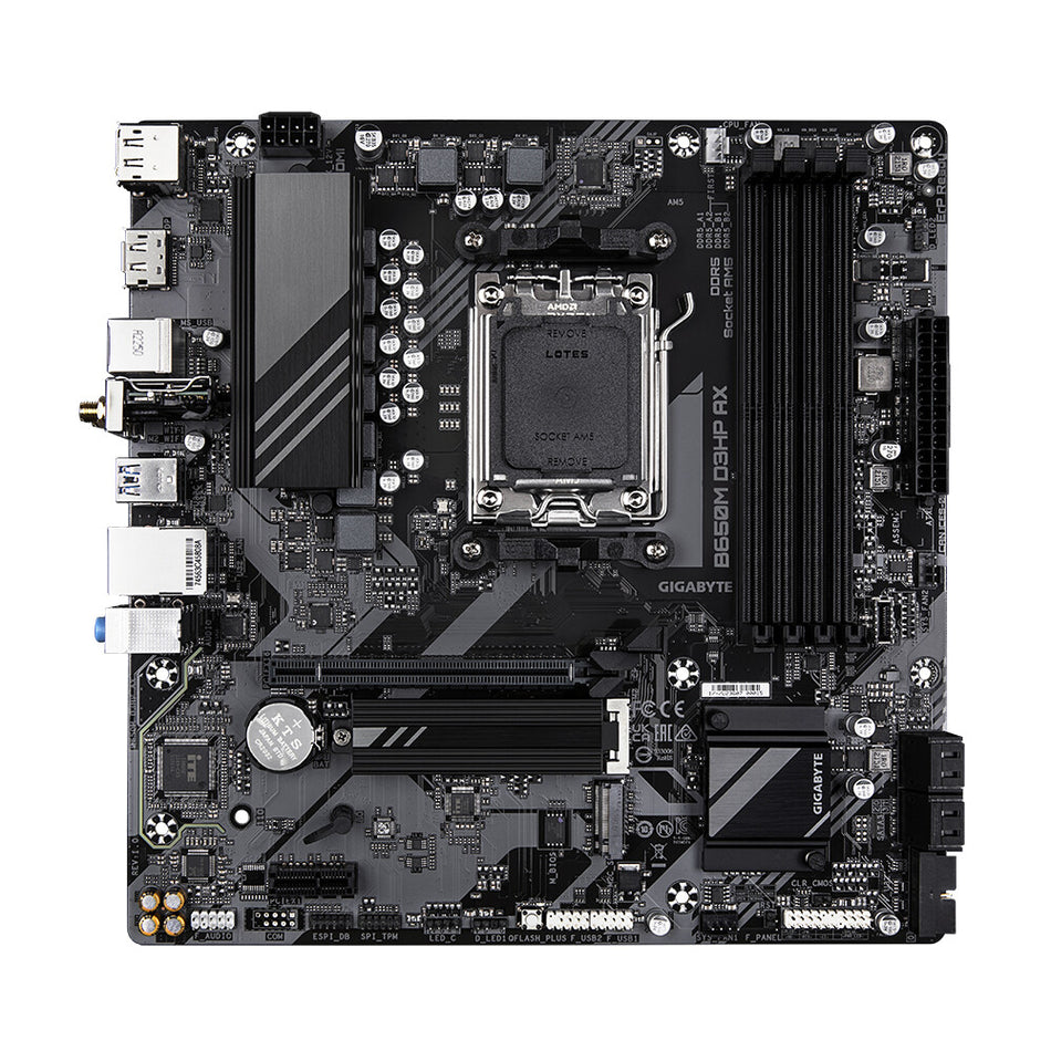 GIGABYTE B650M D3HP AX Motherboard - AMD Ryzen 9000 Series CPUs, 5+2+2 Phases VRM, up to 8000MHz DDR5 (OC), 2xPCIe 4.0 M.2, WIFI 6E, 2.5GbE LAN, USB 3.2 Gen 1