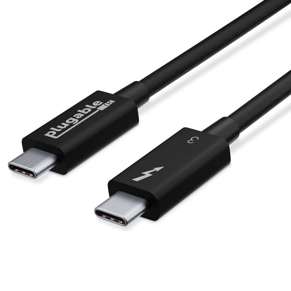 Plugable Technologies Thunderbolt 3 Cable 40Gbps Supports 100W (20V, 5A) Charging, 2.6ft / 80cm Thunderbolt-Certified USB C Compatible - Driverless