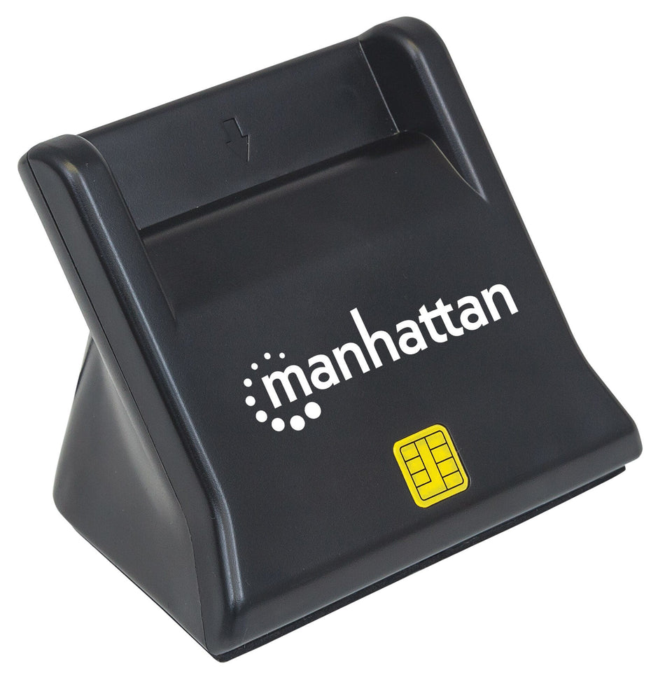 Manhattan USB-A Smart/SIM Card Reader, 480 Mbps (USB 2.0), Desktop Standing, Friction Type compatible, Hi-Speed USB, Cable 86cm, Black, Three Year Warranty, Blister