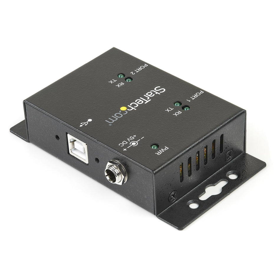 StarTech.com 2 Port Industrial Wall Mountable USB to Serial Adapter Hub with DIN Rail Clips