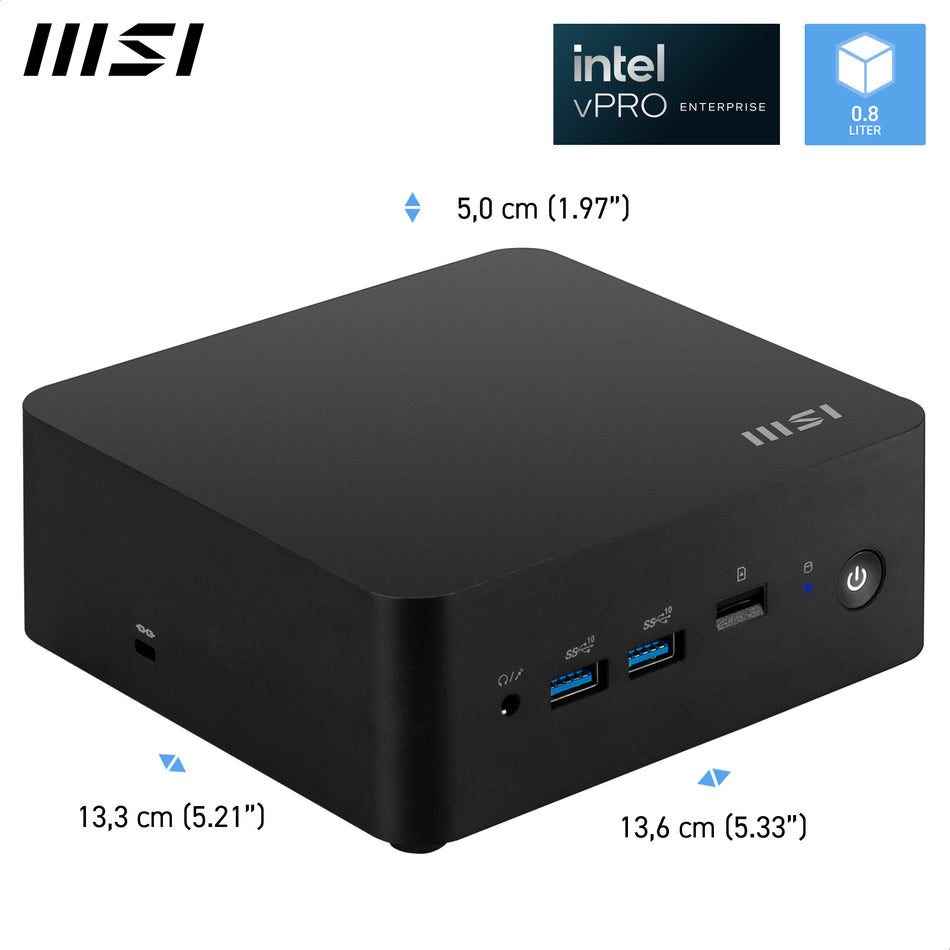 MSI Cubi NUC 13MQG Intel Core i5 1345U vPRO Barebone, NUC, SFF, Mini Computer, HTPC, (NO RAM, NO Storage, NO OS), vPRO/Intel Graphics/DDR5/Dual ThunderBolt 4/Dual HDMI/Dual LAN/WiFi 6E/BT 5.3/VESA