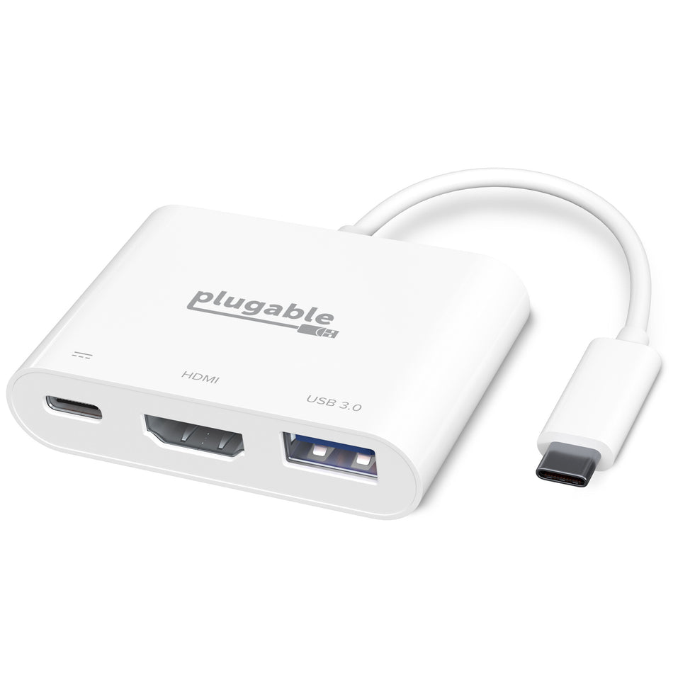 Plugable Technologies USB C to HDMI Multiport Adapter, Driverless 3-in-1 USB C Hub with 4K HDMI Output, USB 3.0 and USB-C Charging Port, Compatible with MacBook, Chromebook, Dell XPS, Thunderbolt 3 and More