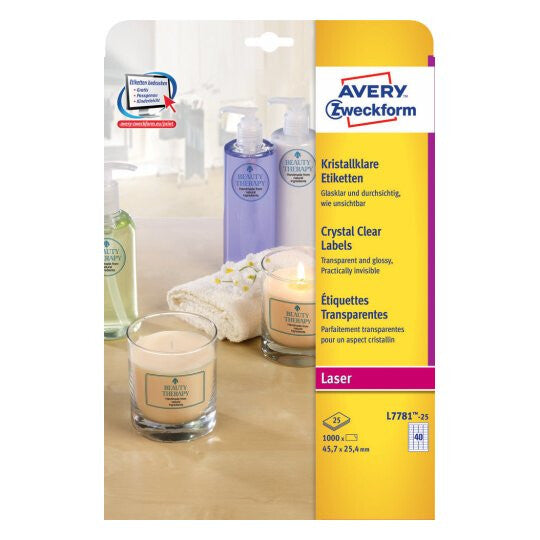 Avery L7781-25 self-adhesive label Rectangle Permanent Transparent 1000 pc(s)