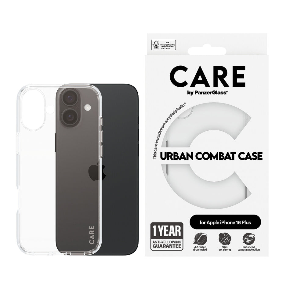 PanzerGlass CARE by ® Flagship Case Transparent Urban Combat w. Clear Frame iPhone 16 Plus