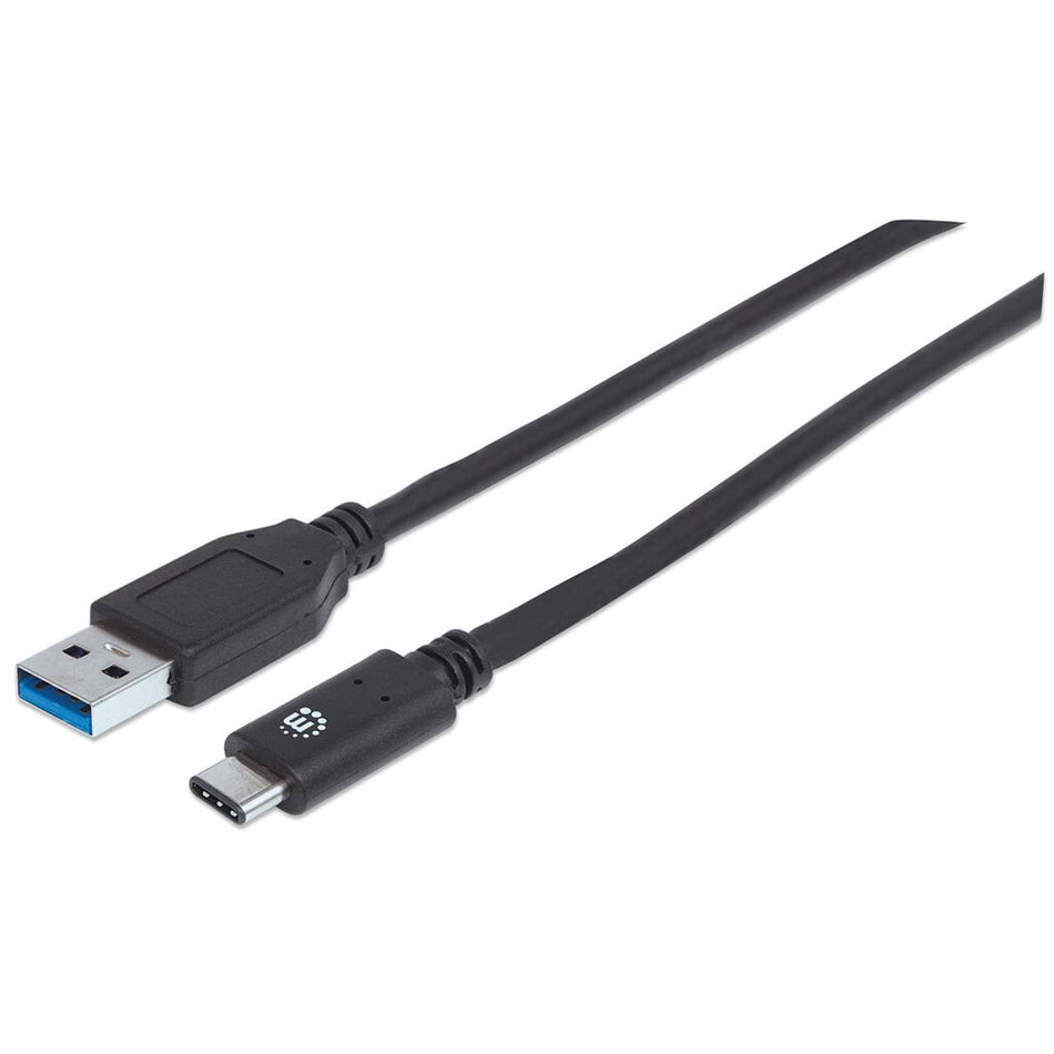 Manhattan USB-C to USB-A Cable, 1m, Male to Male, 10 Gbps (USB 3.2 Gen2 aka USB 3.1), 3A (fast charging), Equivalent to USB31AC1M, SuperSpeed+ USB, Black, Lifetime Warranty, Polybag