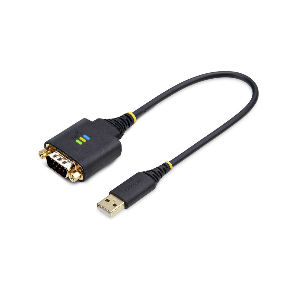 StarTech.com 1ft (30cm) USB to Serial Adapter Cable, COM Retention, Interchangeable Nuts/Screws, USB-A to DB9 RS232, FTDI IC, ESD Protection, Windows/macOS/Linux