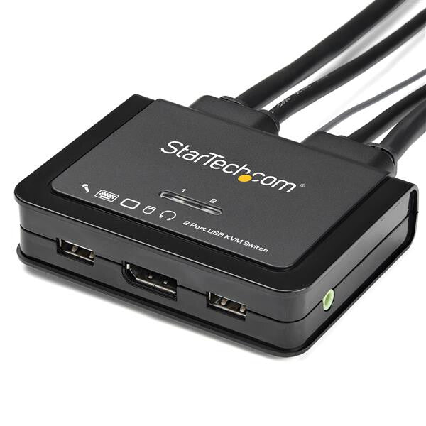 StarTech.com 2 Port DisplayPort KVM Switch - 4K 60Hz - Compact Dual Port UHD DP 1.2 USB Desktop KVM Switch with 4ft Cables & Audio - Bus Powered & Remote Switching - MacBook ThinkPad