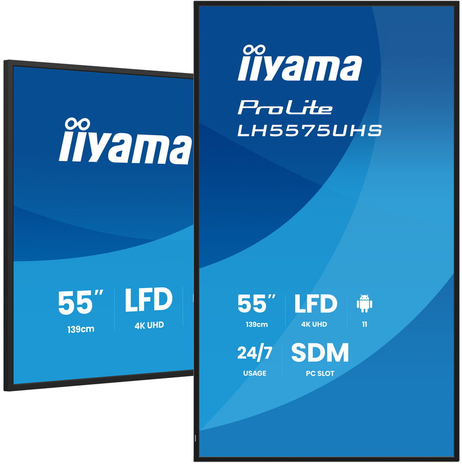 iiyama 55" 4K UHD Professional Digital Signage 24/7 display featuring Android OS, FailOver and Intel® SDM slot