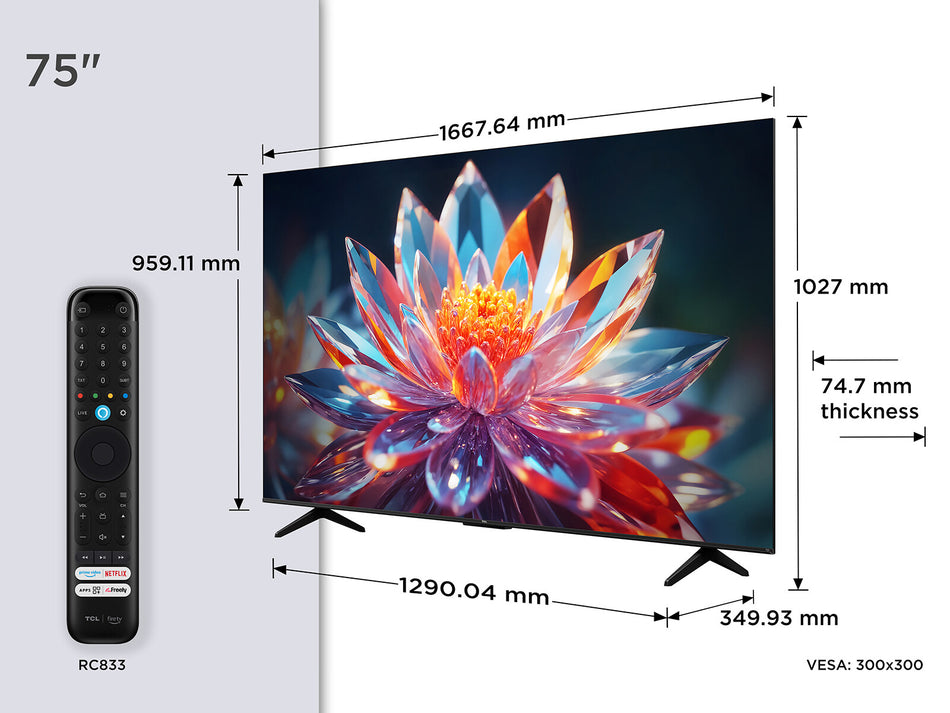 TCL T6C -UK 75 inch QLED 4K HDR 10+ Dolby Vision & Atmos Smart Fire TV