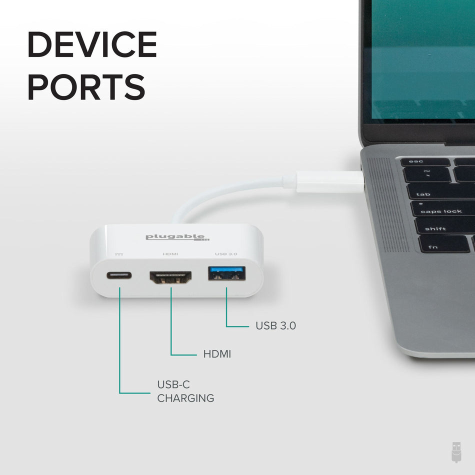 Plugable Technologies USB C to HDMI Multiport Adapter, Driverless 3-in-1 USB C Hub with 4K HDMI Output, USB 3.0 and USB-C Charging Port, Compatible with MacBook, Chromebook, Dell XPS, Thunderbolt 3 and More