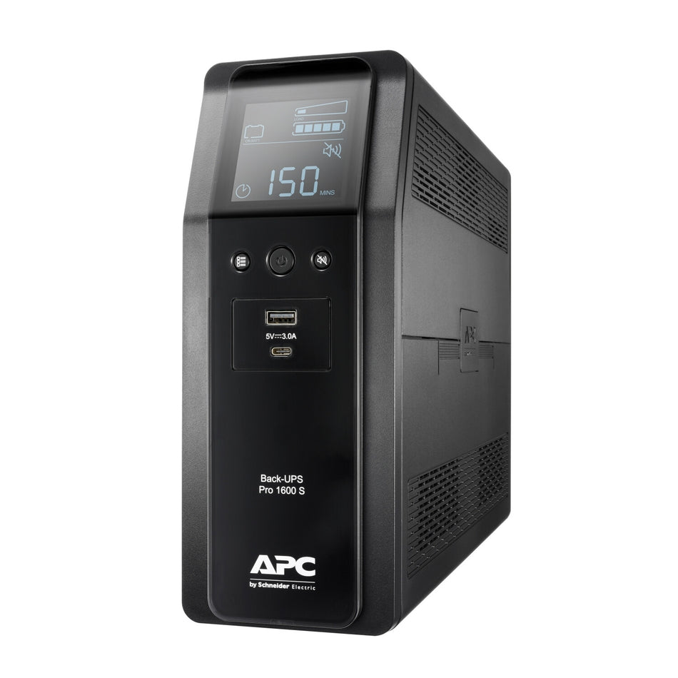 APC Back-UPS Pro, 1600VA/960W, Tower, 230V, 8x IEC C13 outlets, Sine Wave, AVR, USB Type A + C ports, LCD, User Replaceable Battery