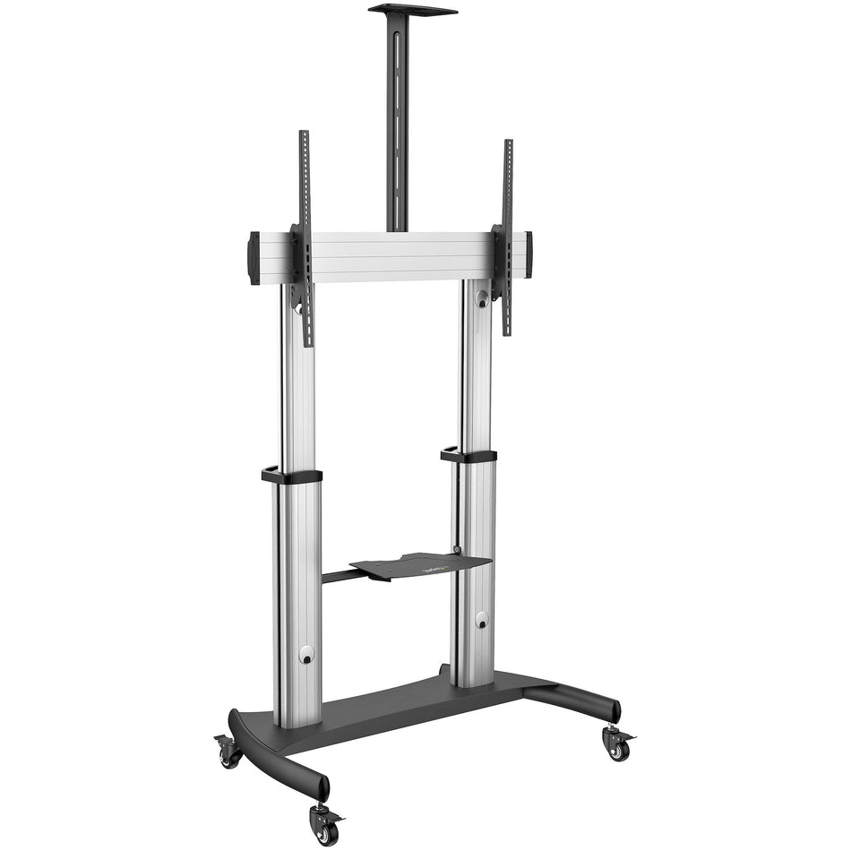 StarTech.com Mobile TV Stand - Heavy Duty TV Cart for 60-100" Display (100kg/220lb) - Height Adjustable Rolling Flat Screen Floor Standing on Wheels - Universal Television Mount w/Shelves