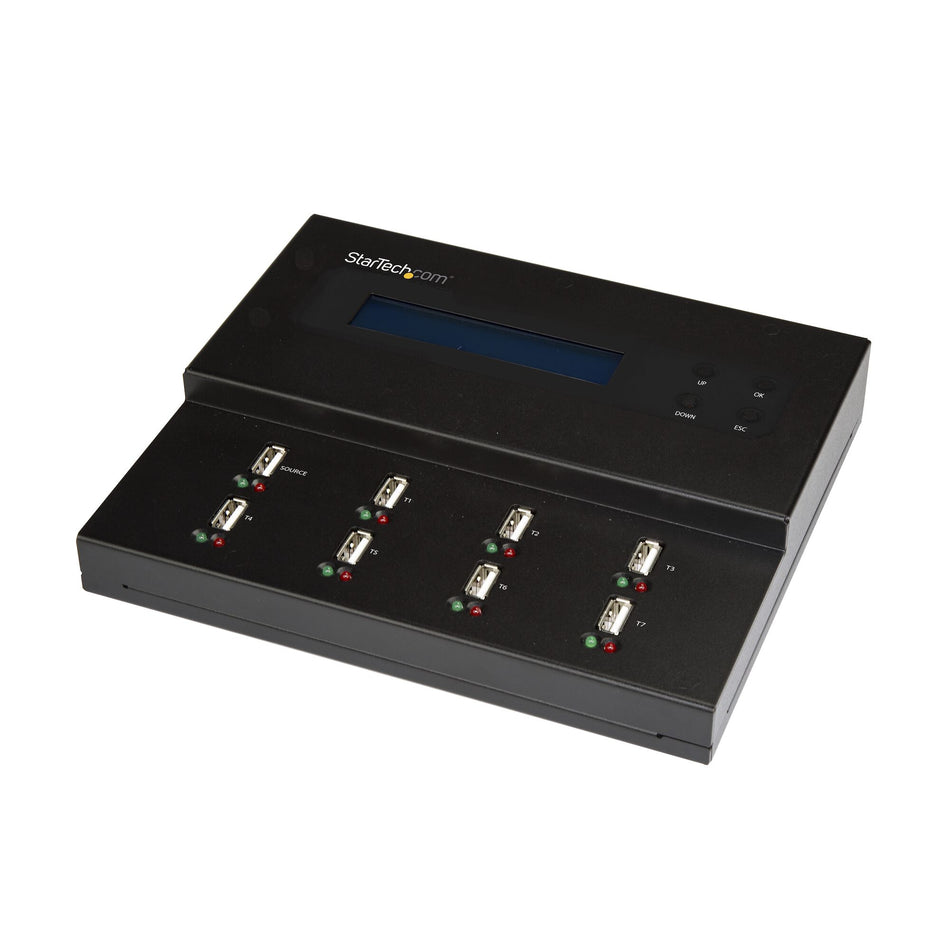 StarTech.com Standalone 1 to 7 USB Thumb Drive Duplicator and Eraser, Multiple USB Flash Drive Copier, System and File and Whole-Drive Copy at 1.5 GB/min, Single and 3-Pass Erase, LCD Display - TAA