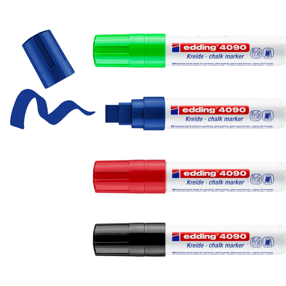 Edding 4090 Basic Set chalk marker Chisel Black, Blue, Red 4 pc(s)