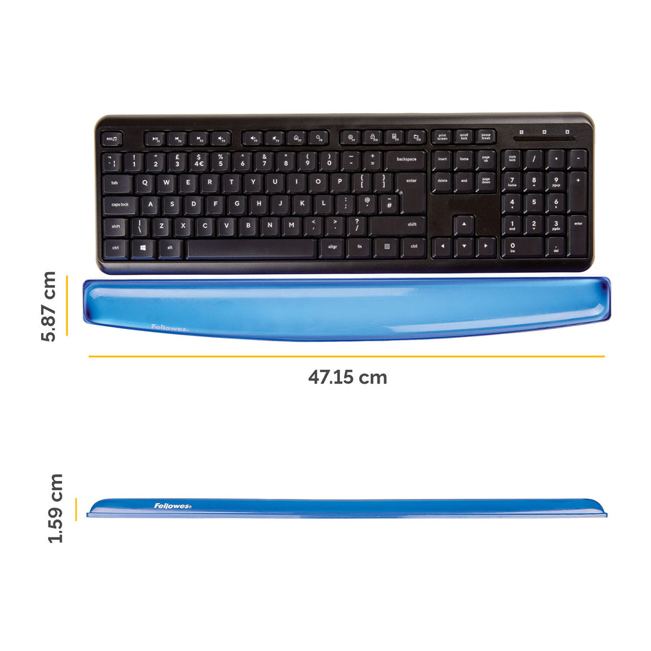 Fellowes Keyboard Wrist Rest - Crystals Gel Wrist Rest with Non Skid Rubber Base - Ergonomic Wrist Support for Computer, Laptop, Home Office Use - Blue