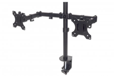 Manhattan Dual Desk Mount for TV & Monitors (Full Motion), For screens 10" to 27", Clamp Assembly, VESA compatibility: 75x75 and 100x100mm - check the dimensions of the four mounting holes on back of screen to ensure it fits, Max 8kg (each), Black,