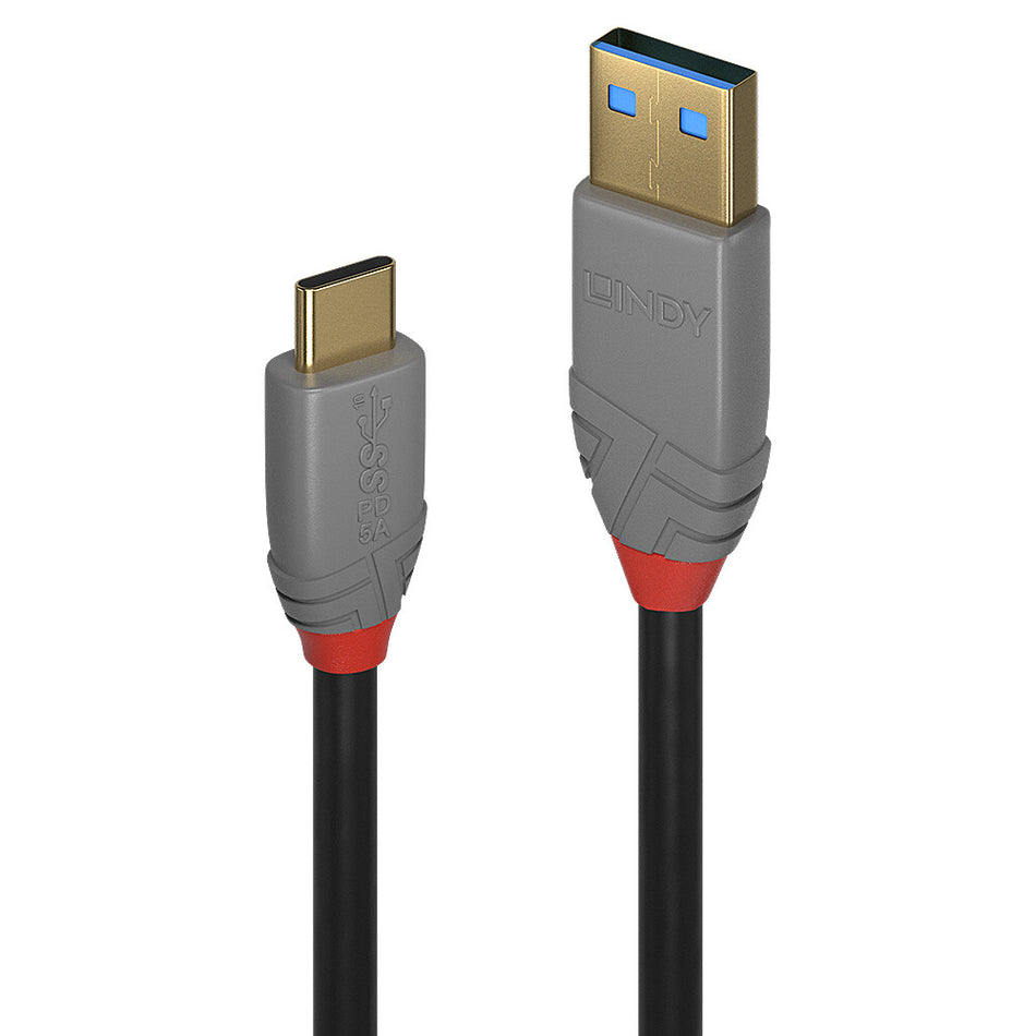 Lindy 2m USB 3.2 Type A to C Cable, 10Gbps, 5A, PD, Anthra Line