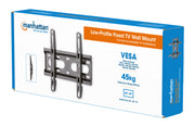 Manhattan Wall Mount for TV & Monitors (Fixed Ultra Slim), For screens 23" to 42", VESA compatibility: all between 75x75mm to 200x200mm - check the dimensions of the four mounting holes on back of screen to ensure it fits, Max 45kg, Black, Bracket