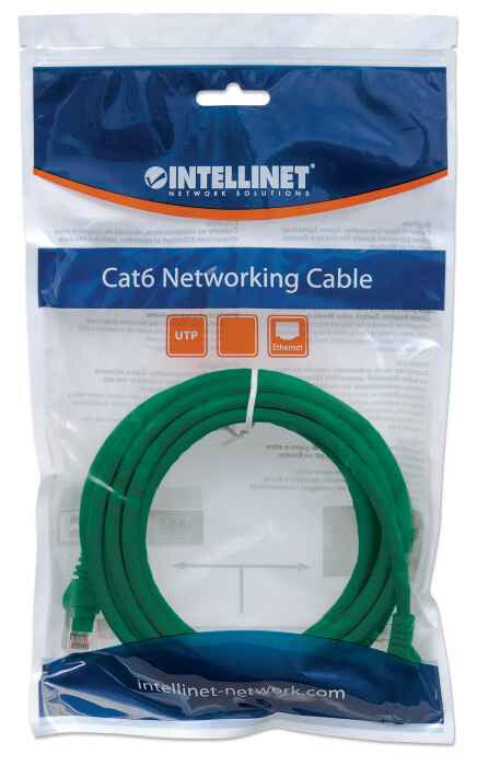 Intellinet Network Patch Cable, Cat6, 1.5m, Green, CCA, U/UTP, PVC, RJ45, Gold Plated Contacts, Snagless, Booted, Lifetime Warranty
