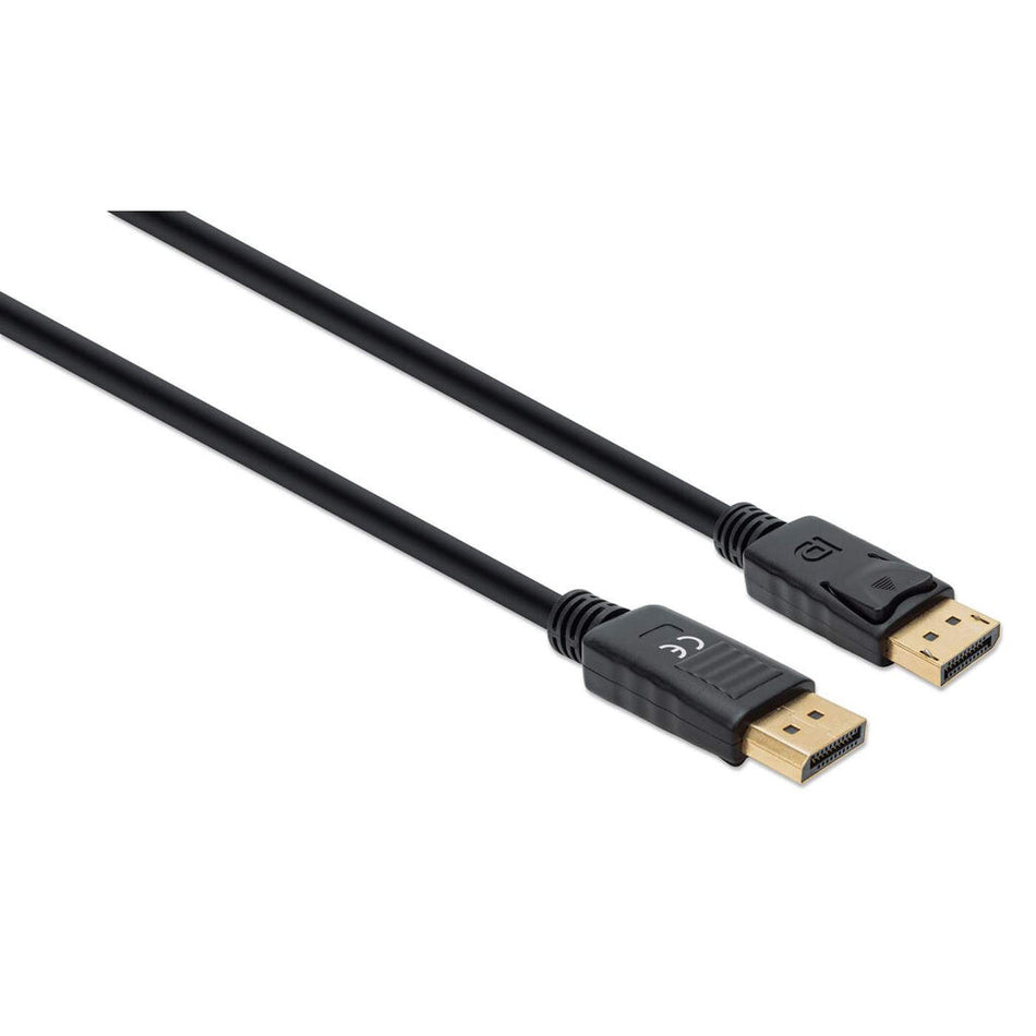 Manhattan DisplayPort 1.4 Cable, 8K@60hz, 2m, PVC Cable, Male to Male, Equivalent to DP14MM2M, With Latches, Fully Shielded, Black, Lifetime Warranty, Polybag