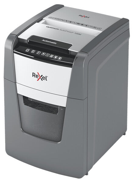 Rexel Optimum AutoFeed+ 100M paper shredder Micro-cut shredding 55 dB 22 cm Black, Silver