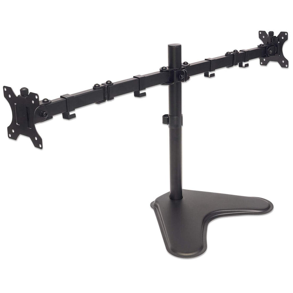 Manhattan TV & Monitor Mount, Desk, Double-Link Arms, 2 screens, Screen Sizes: 10-27", Black, Stand Assembly, Dual Screen, VESA 75x75 to 100x100mm, Max 8kg (each), Lifetime Warranty