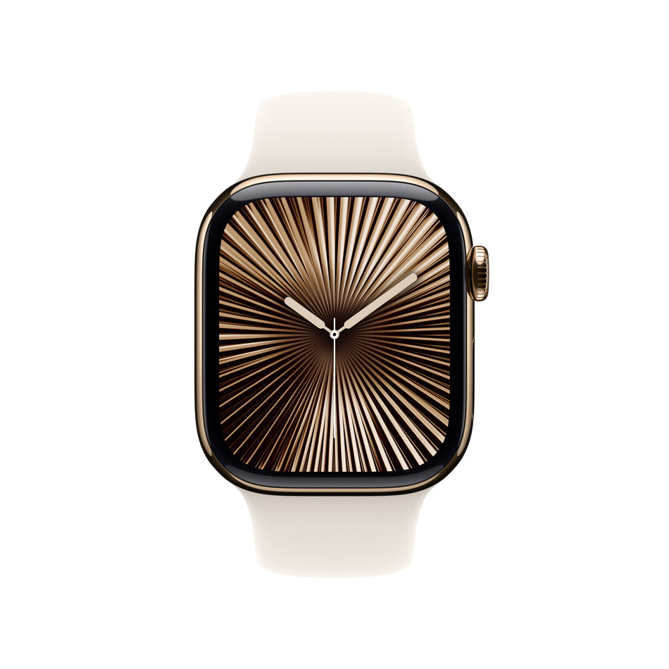 Apple Watch Series 10 GPS + Cellular 42mm Gold Titanium Case with Starlight Sport Band - M/L