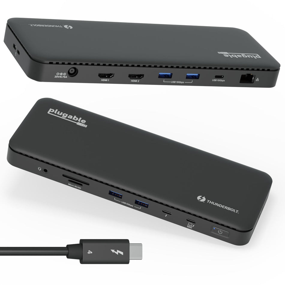 Plugable Technologies Thunderbolt 4 Dock with 100W Charging, Thunderbolt Certified, Laptop Docking Station Dual Monitor Single 8K or Dual 4K HDMI for Windows and Mac, 4X USB, Gigabit Ethernet (TBT4-UD5)