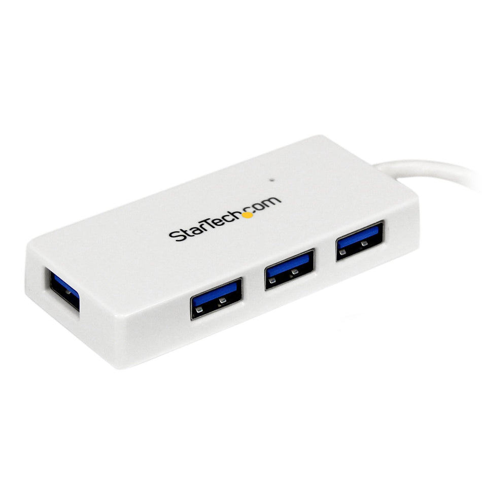 StarTech.com Portable 4 Port SuperSpeed Mini USB 3.0 Hub - White~Portable 4 Port SuperSpeed Mini USB 3.0 Hub - 5Gbps - White