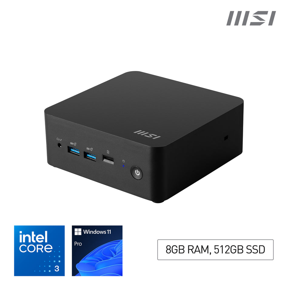 MSI Cubi NUC 1M Intel Core 3 100U Desktop PC, NUC, SFF, Mini Computer, HTPC, (8GB RAM, 512GB Storage, Windows 11 PRO), Intel Graphics/DDR5/Dual ThunderBolt 4/Dual HDMI/Dual LAN/WiFi 6E/BT 5.3/VESA