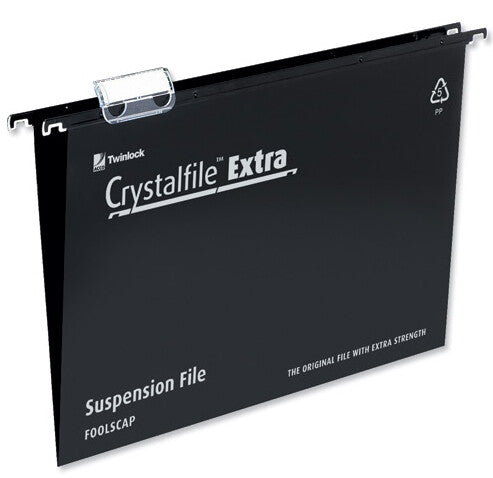 Rexel Crystalfile Extra Foolscap Suspension File 15mm Black (25)