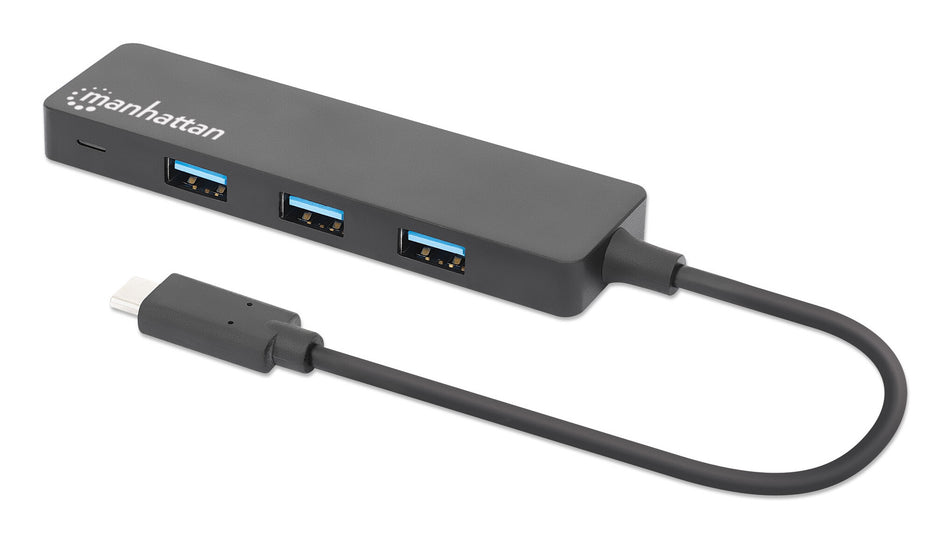 Manhattan 4-Port USB 3.0 Type-C Hub USB-C Male to Four USB-A Females, 5 Gbps SuperSpeed USB (USB 3.2 Gen 1), Bus Powered, Black