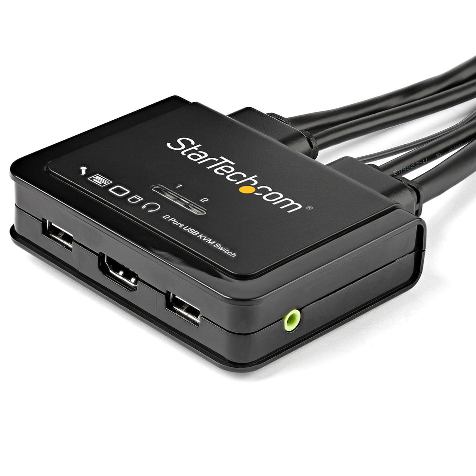 StarTech.com 2 Port HDMI KVM Switch - 4K 60Hz - Compact Dual Port UHD/Ultra HD USB Desktop KVM Switch w/Integrated 4ft Cables & Audio - Bus Powered & Remote Switching - MacBook ThinkPad