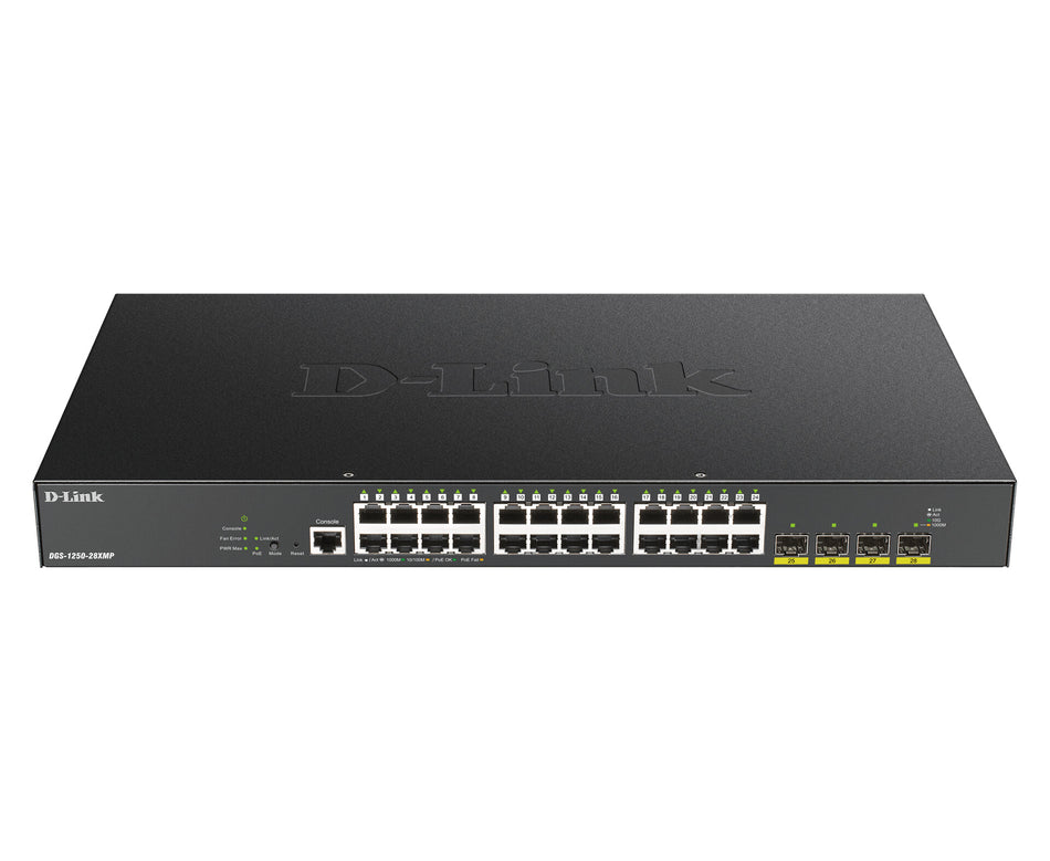 D-Link DGS-1250-28XMP 28 Port Gigabit Smart Managed Switch with 10G Uplinks & Power over Ethernet (PoE) Black