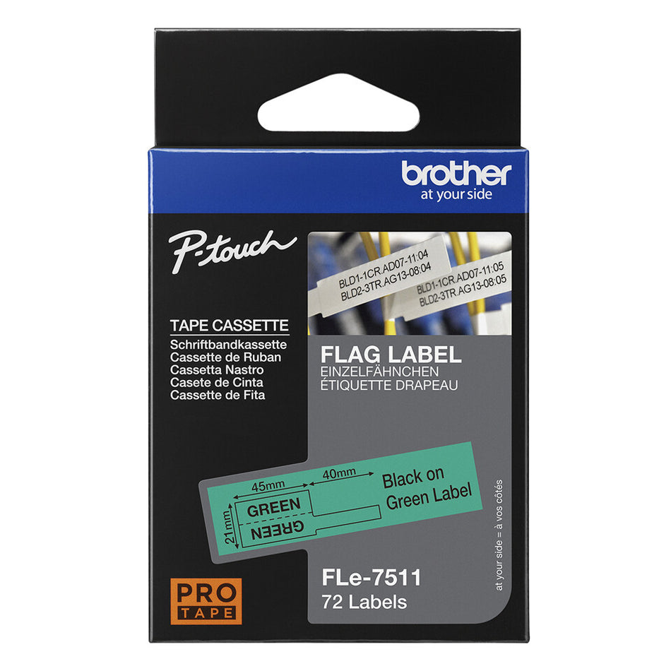 Brother FLE-7511 label-making tape Black on green