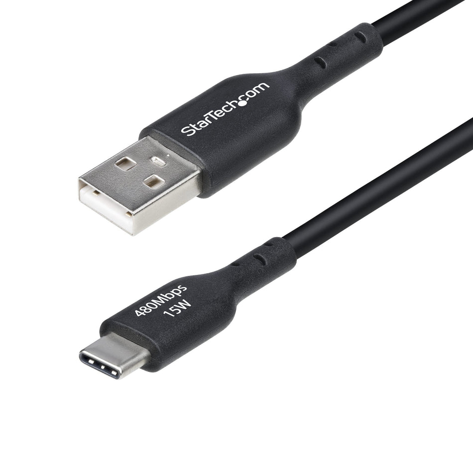 StarTech.com 6in (15cm) USB-A to USB-C Charging Cable, Charge & Sync, 3A, USB 2.0, TPE Jacket - Black USB Charging Cord