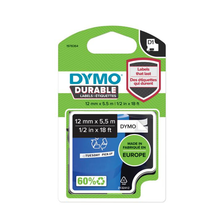 DYMO D1 Durable - Black on White - 12mm