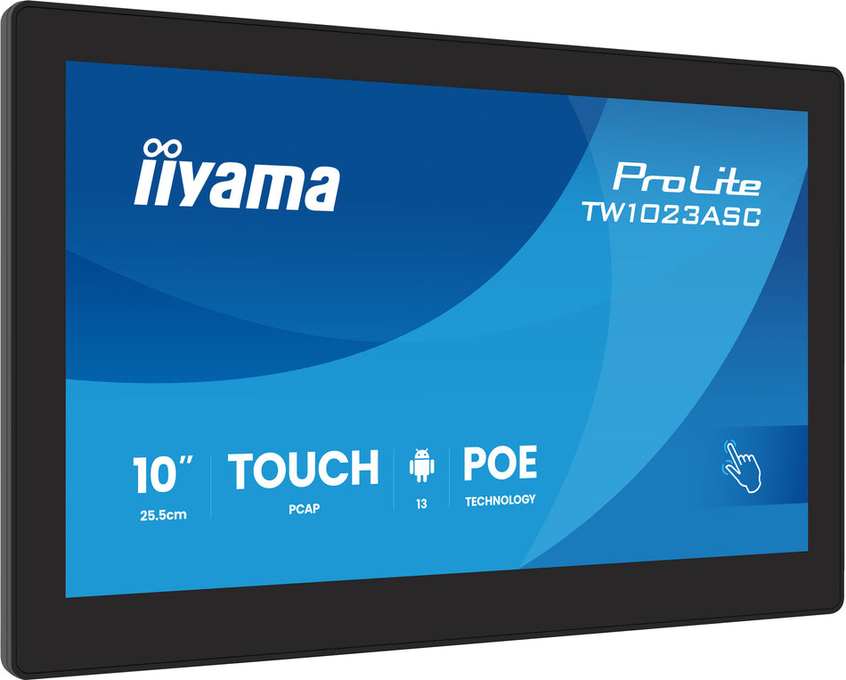 iiyama TW1023ASC-B3P Signage Display Digital signage flat panel 25.6 cm (10.1") Wi-Fi 450 cd/m² HD Black Touchscreen Built-in processor Android 24/7