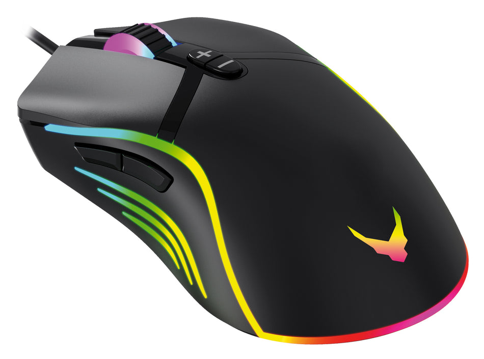 Varr Gaming USB Wired Mouse, Black (with massive amount of LED backlight effects), Adjustable DPI (1000, 1600, 3200 or 6400dpi), Seven Button with Scroll Wheel, LED backlights with millions of colour and effect changes, Popular USB-A connection, Optical,