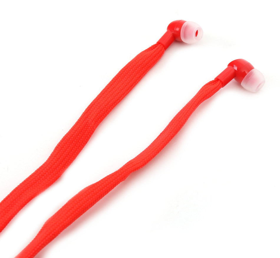 Freestyle Shoelace Earphones with in-line Microphone, Extra Bass System, Noise Isolating, Smartphone Remote Control, Tangle Free Cable (125cm), Red, Standard 3.5mm Jack connection, Blister