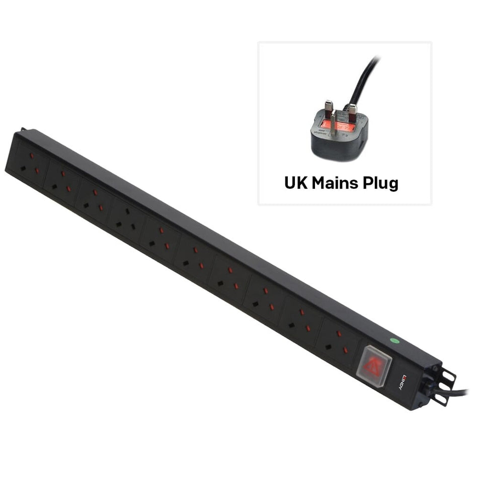 Lindy 10 Way UK Mains Sockets, Vertical PDU with UK Mains Plug