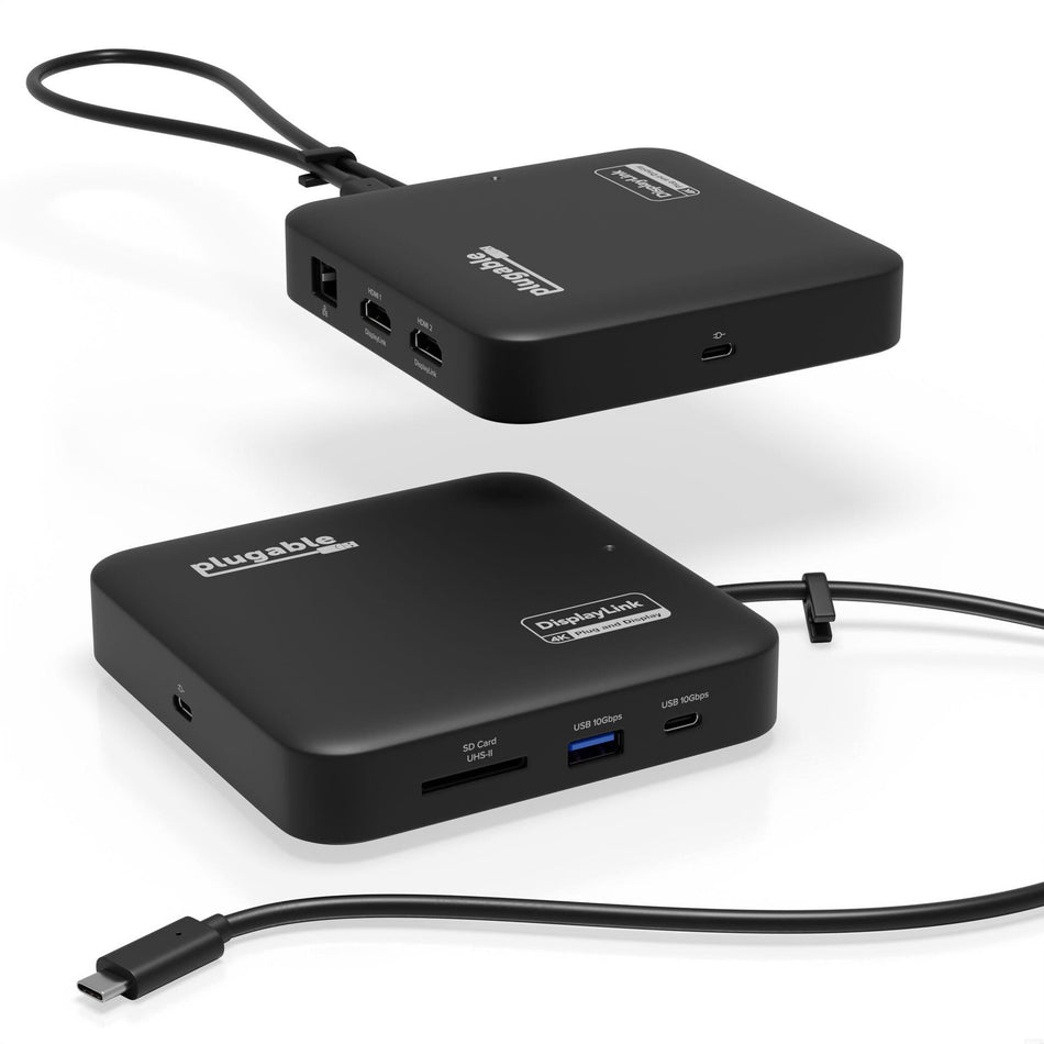 Plugable Technologies 7-in-1 USB C Docking Station Dual Monitor - Dual HDMI Dock is Compatible with Mac and Windows, USB4, Thunderbolt or USB-C, 100W PD, 2x HDMI, 1x USB-C, 1Gbps Ethernet, 1x USB 3.0, 1x SD Card