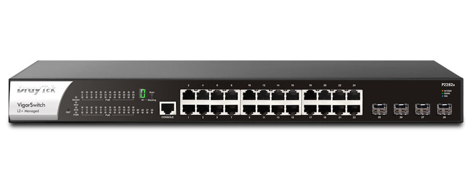 DrayTek VigorSwitch P2282x L2+ Managed 24-Port Gigabit PoE Switch with 4 x 10GbE SFP+ Ports and Power Backup Input