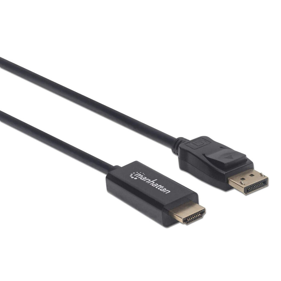 Manhattan DisplayPort 1.2 to HDMI Cable, 4K@60Hz, 1m, Male to Male, DP With Latch, Black, Not Bi-Directional, Three Year Warranty, Polybag