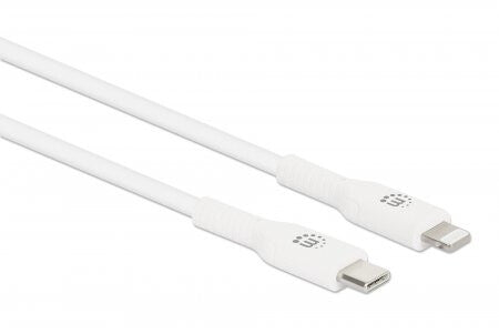 Manhattan USB-C to Lightning Cable, Charge & Sync, 2m, White, For Apple iPhone/iPad/iPod, Male to Male, MFi Certified (Apple approval program), 480 Mbps (USB 2.0), Hi-Speed USB, Lifetime Warranty, Box