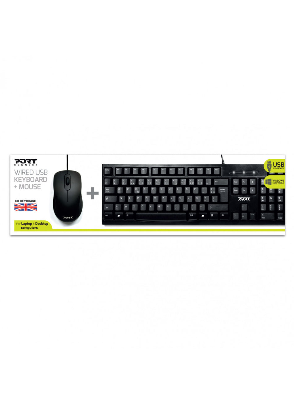 Port Designs 900900-UK keyboard Mouse included Universal USB QWERTY UK English Black