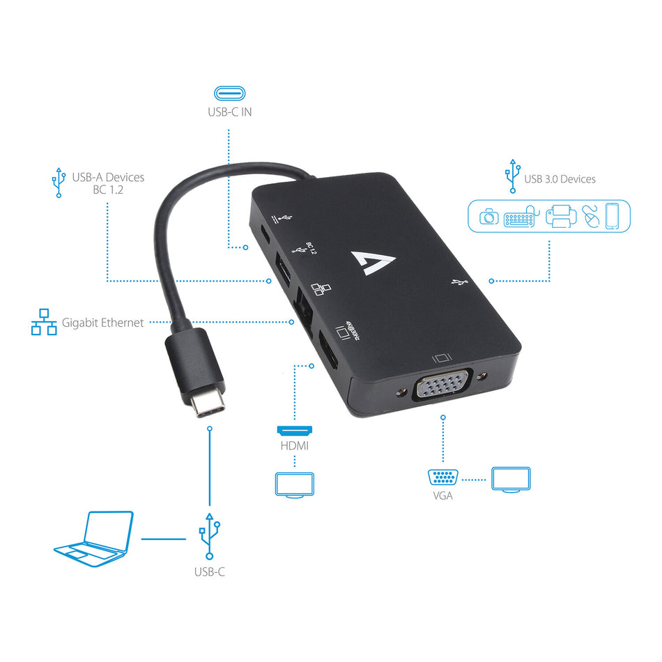 V7 V7UC-U3CRJ45HDVG-BLK USB graphics adapter 3840 x 2160 pixels Black