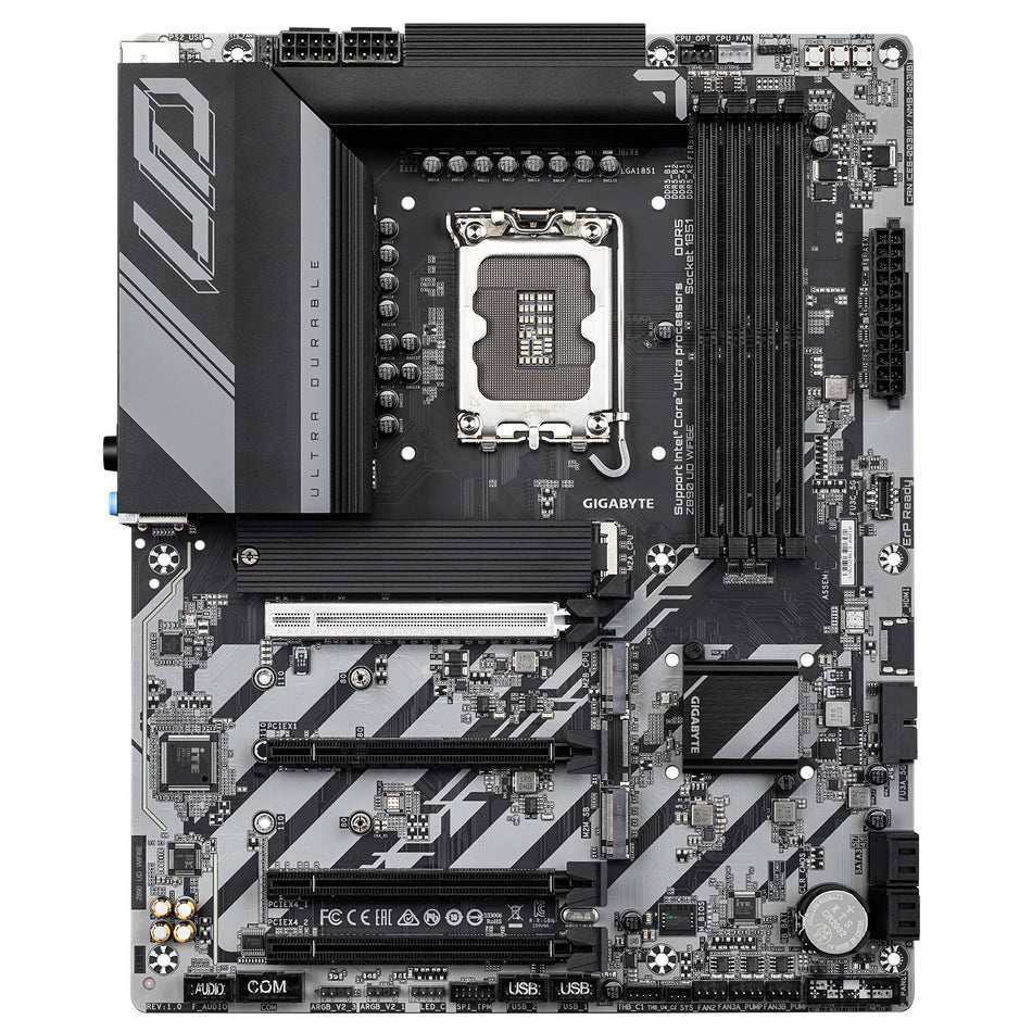 GIGABYTE Z890 UD WIFI6E Motherboard - Supports Intel Core Ultra (Series 2) CPUs, 12+1+2 phases VRM, up to 8800MHz DDR5 (OC), 1xPCIe 5.0 + 2xPCIe 4.0, Wi-Fi 6E, 2.5GbE LAN, USB 4