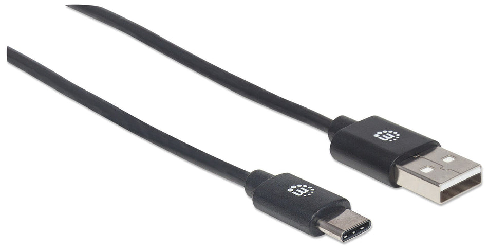 Manhattan USB-C to USB-A Cable, 3m, Male to Male, 480 Mbps (USB 2.0), Hi-Speed USB, Black, Lifetime Warranty, Polybag